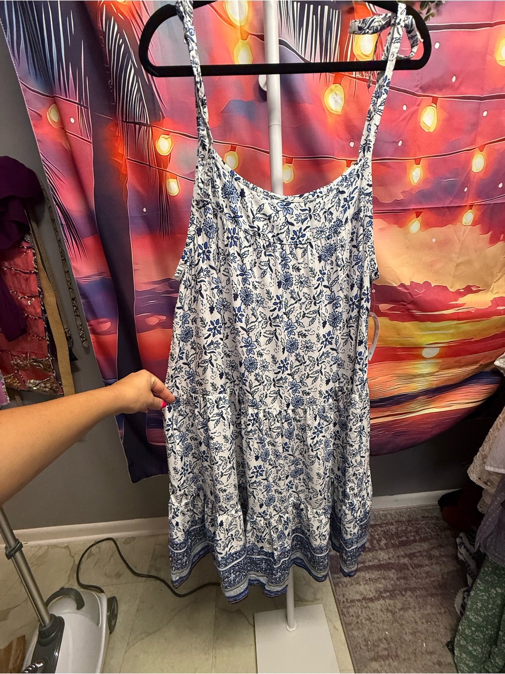 BeachLunchLounge Blue Floral Tie-Shoulder Midi Dress Size XL - Picture 6 of 8